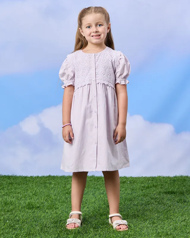 Girls Lilac Lace Schiffli Dress sold by Redtag