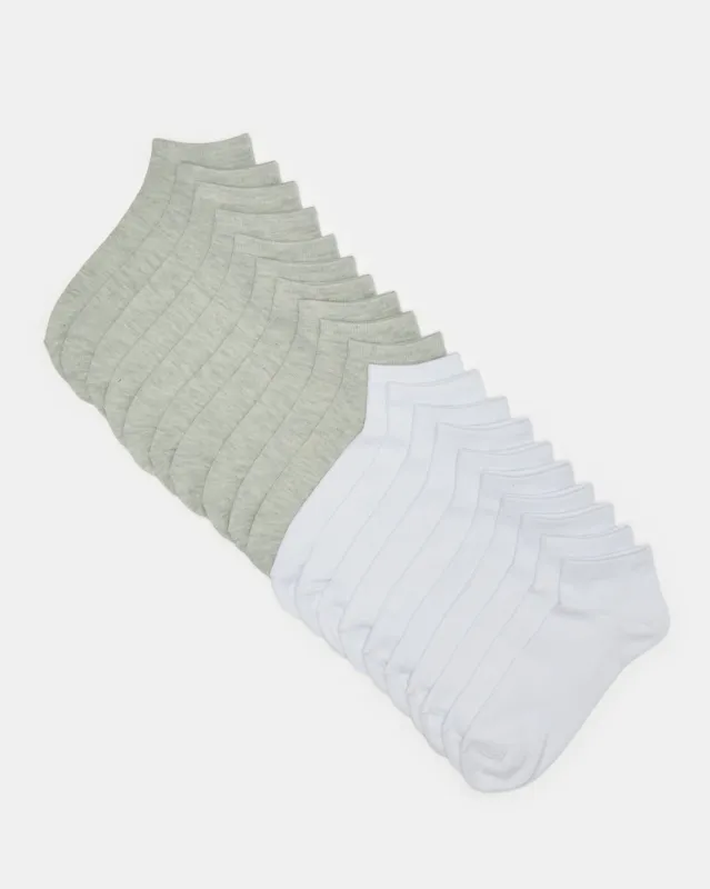 Women Grey And White Ankle Length Sports Socks (10 Pairs) sold by Redtag