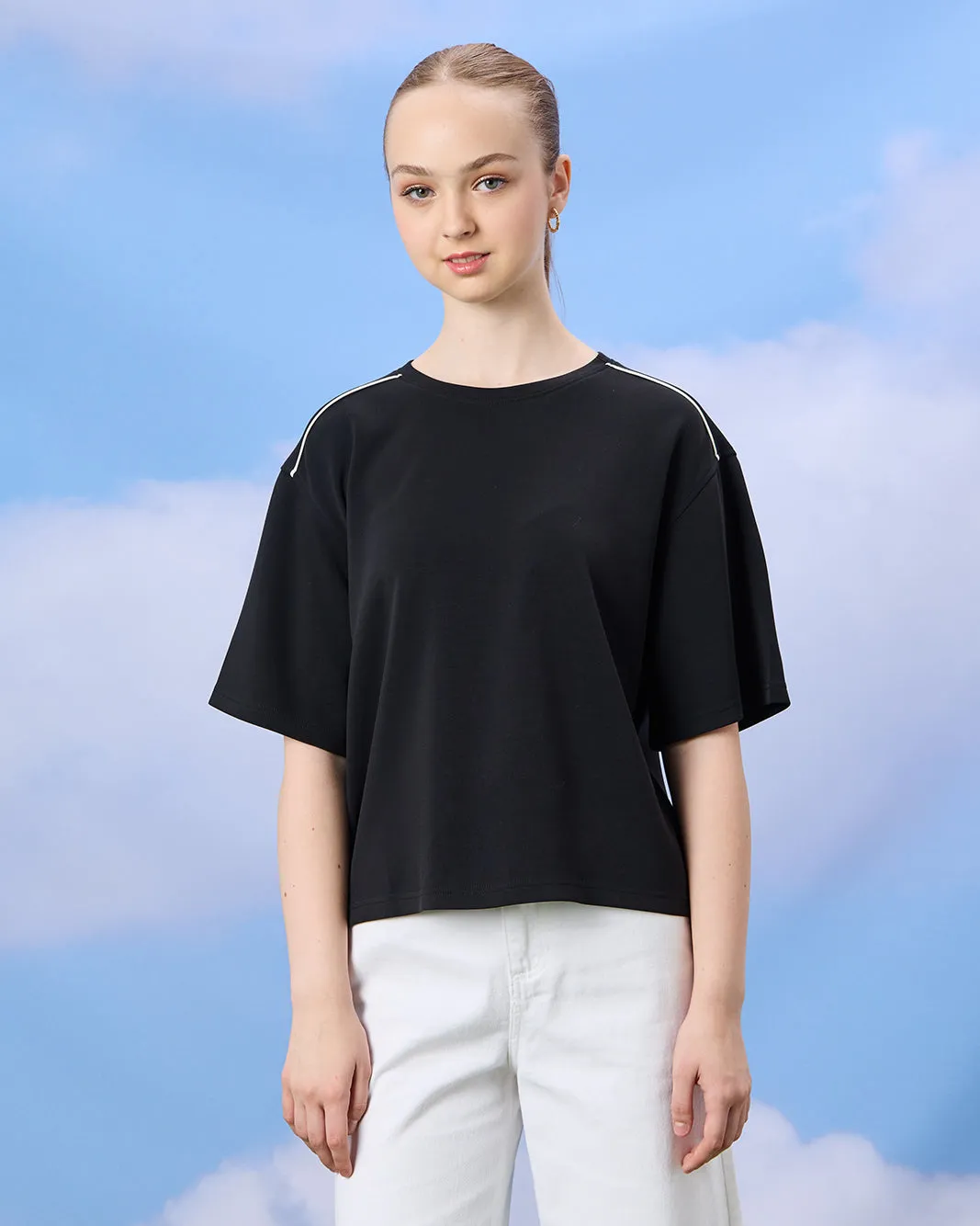 Senior Girls Black Scuba Top sold by Redtag