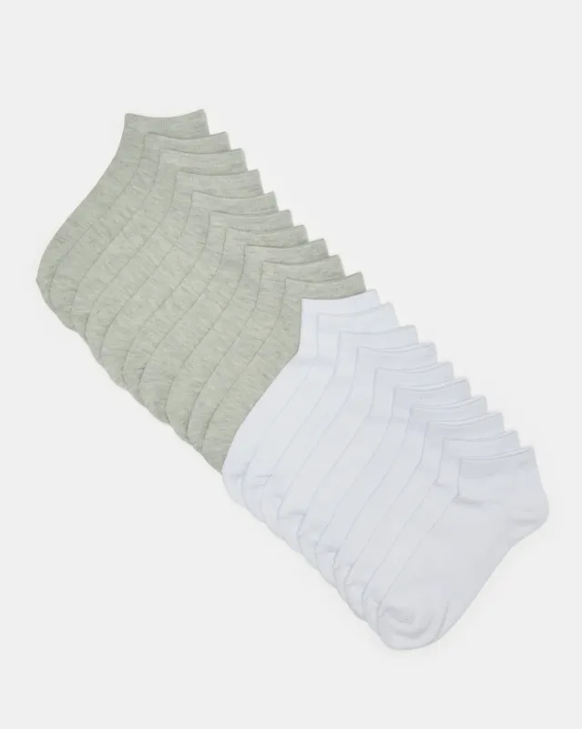 Women White And Grey Ankle Box Socks (10 Pairs) sold by Redtag