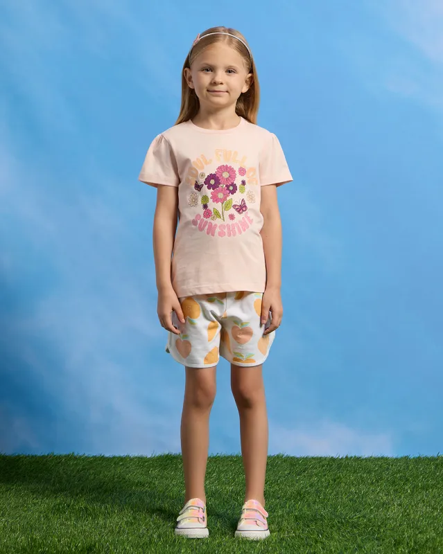 Girls Pink Flower Placement Print T-Shirt sold by Redtag