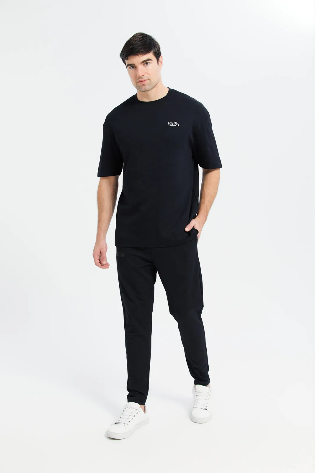 Men Black Joggers With Logo sold by Redtag product image thumbnail 2