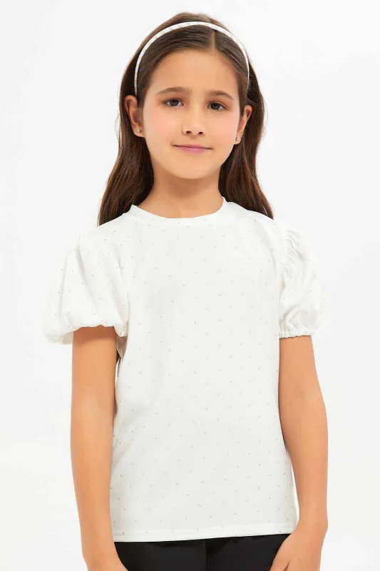 Girls White Puff Sleeve Blouse sold by Redtag