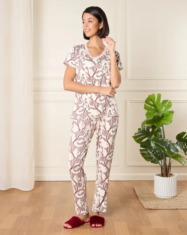 Women White Printed Payjama Set sold by Redtag