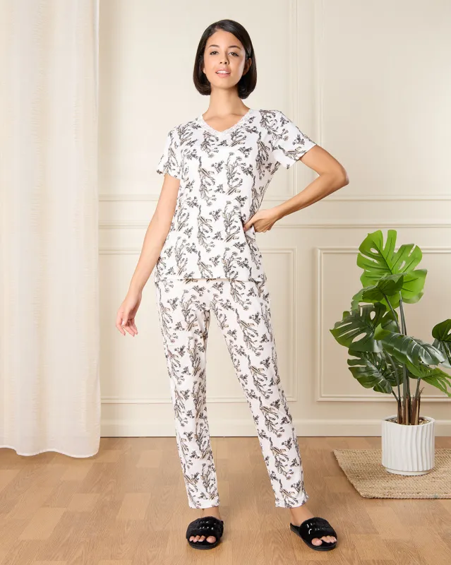 Women White Printed Payjama Set (2 Piece) sold by Redtag