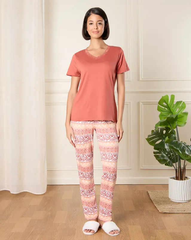 Women Pink Printed Payjama Set (2 Piece) sold by Redtag