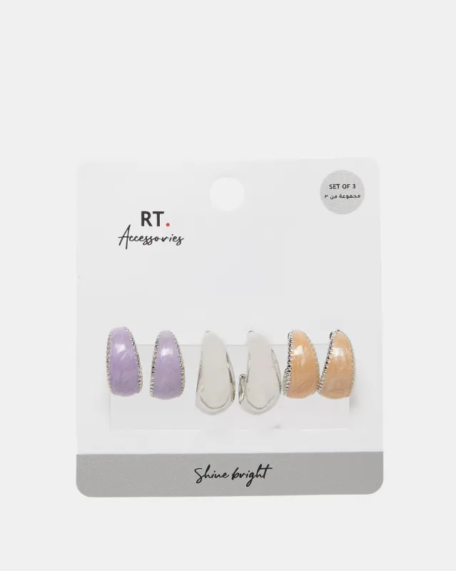 Women Silver Embellished Earring Set (3 Pairs) sold by Redtag