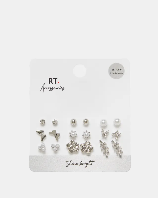 Women Silver Embellished Earring Set (9 Pairs) sold by Redtag