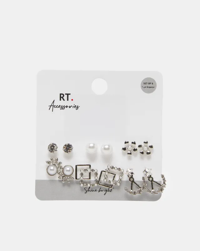 Women Silver Embellished Earring Set (6 Pairs) sold by Redtag