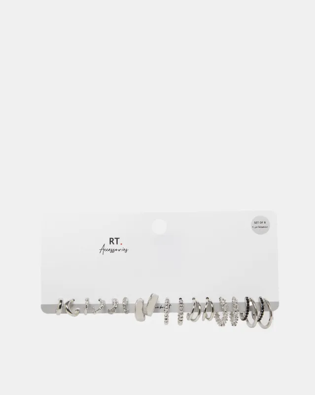 Women Silver Embellished Earring Set (8 Pairs) sold by Redtag