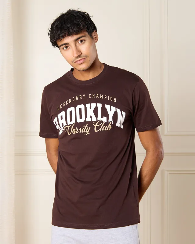 Men Brown Brooklyn Print T-Shirt sold by Redtag