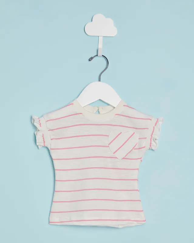 Infant Girls Pink Striped Casual T-Shirt sold by Redtag