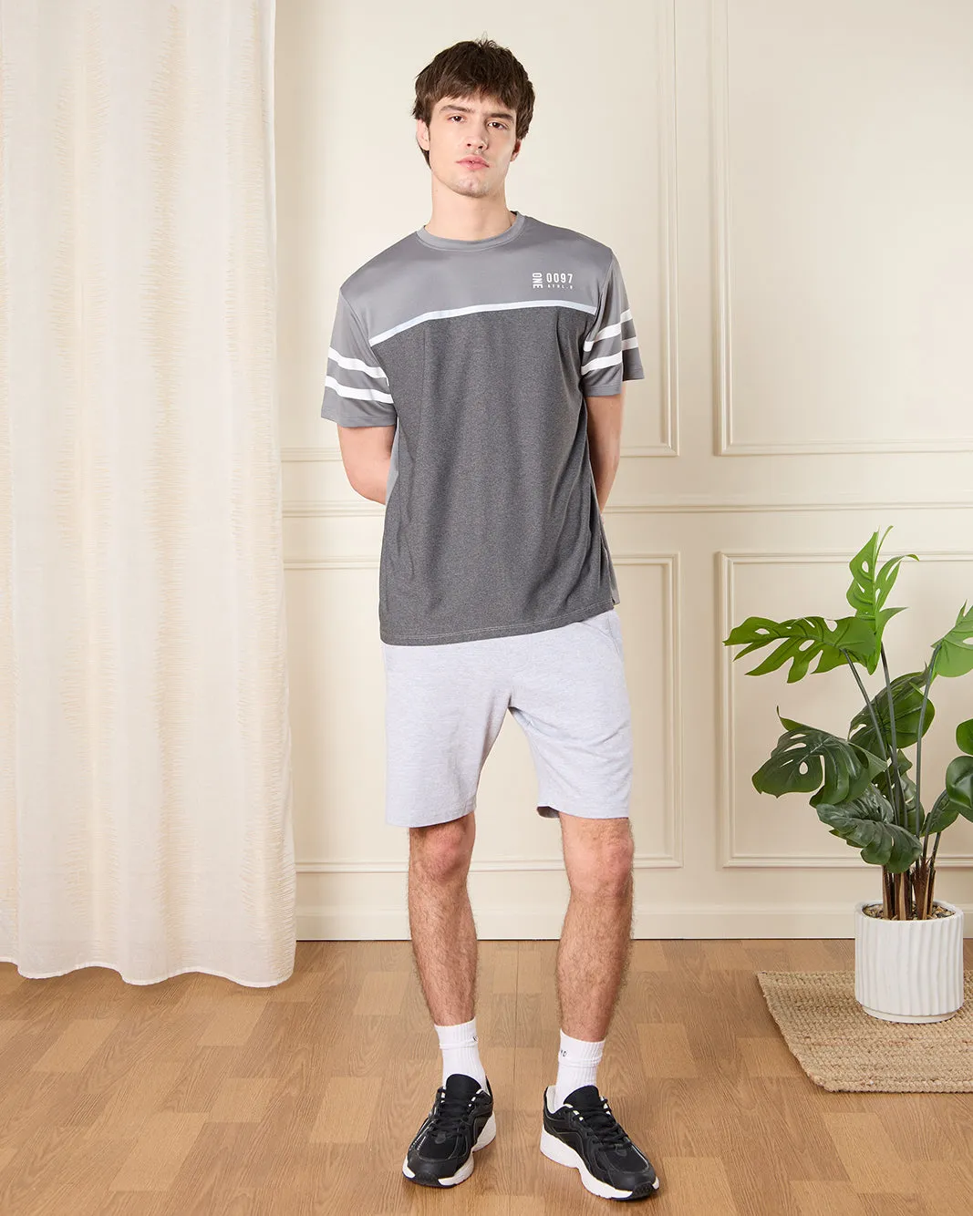 Men Charcoal Cut And Sew Active T-Shirt sold by Redtag product image thumbnail 2