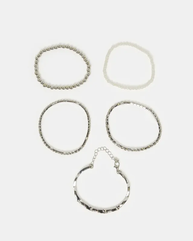 Women Silver Embellished Bracelets (5 Piece) sold by Redtag