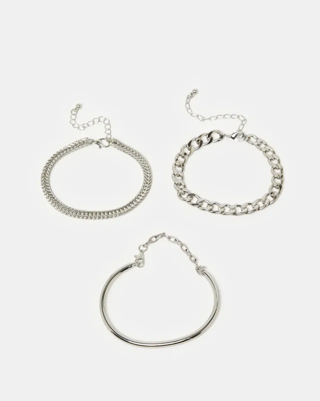 Women Silver Embellished Bracelets (3 Piece) sold by Redtag