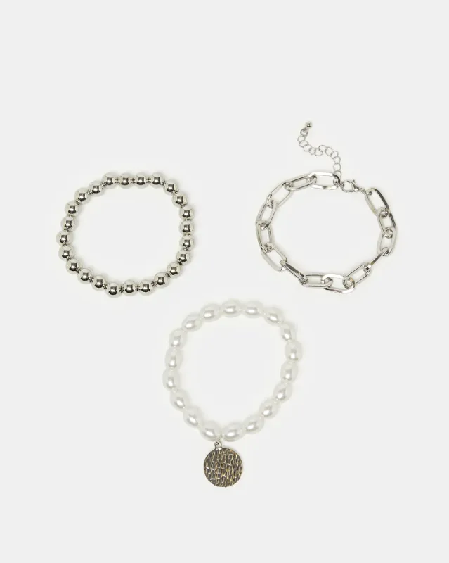 Women Silver Embellished Bracelets (3 Piece) sold by Redtag