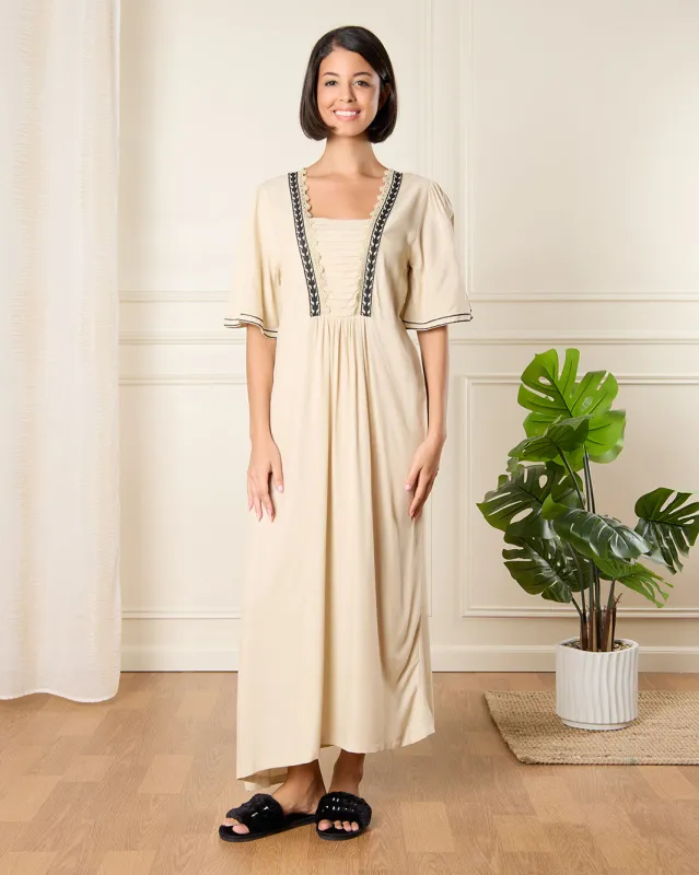 Women Beige Embellished Nightgown sold by Redtag