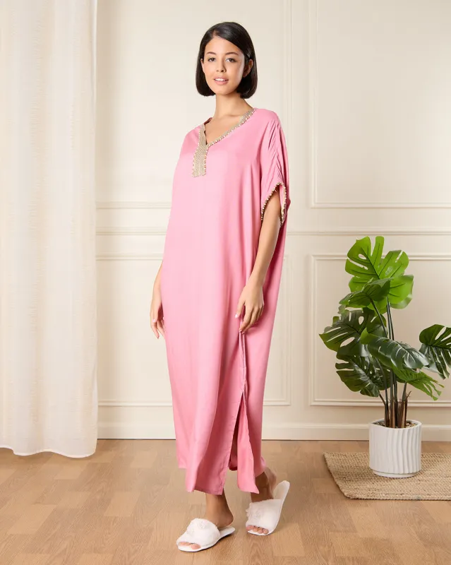 Women Pink Embellished Kaftan Nightgown sold by Redtag