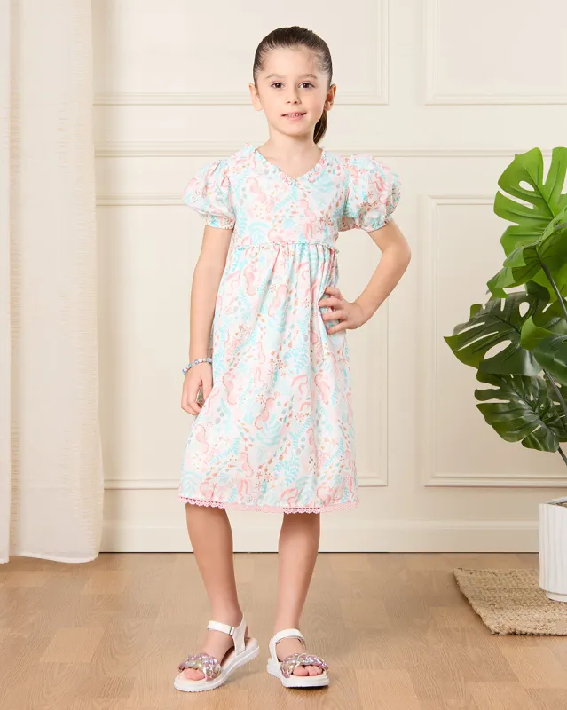 Girls White Printed Dress sold by Redtag