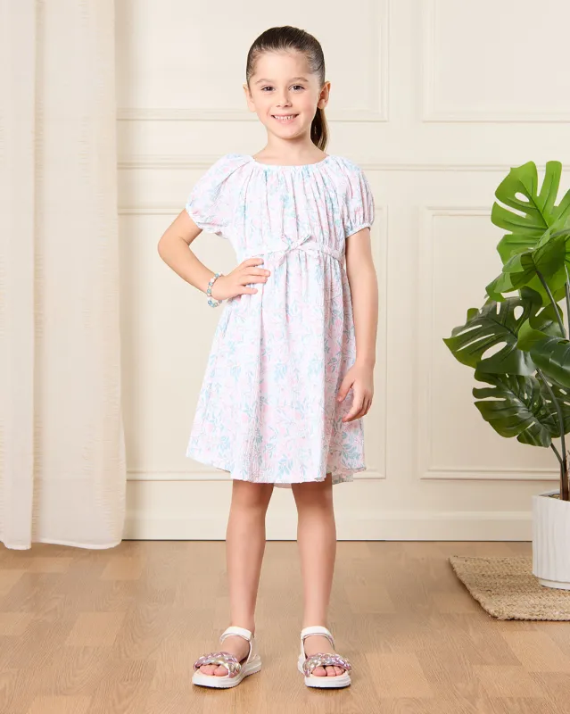 Girls Multicolour Printed Dress With Bow sold by Redtag