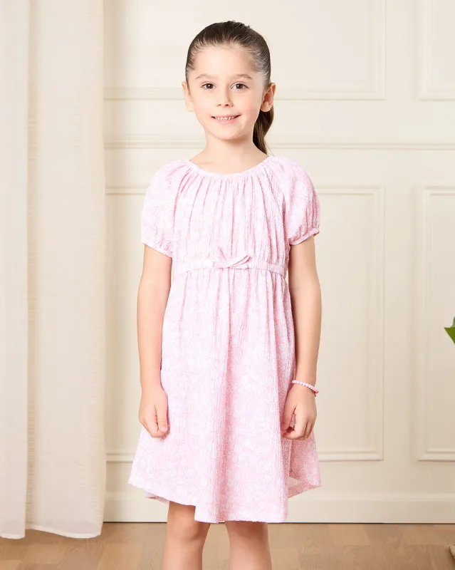 Girls Pink Printed Dress With Bow sold by Redtag