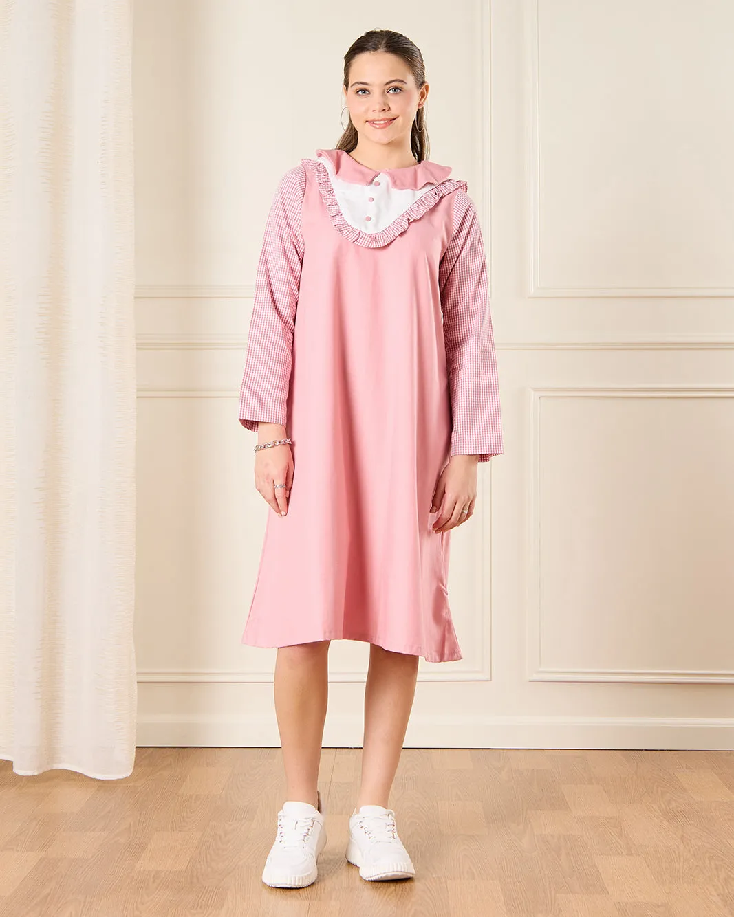 Senior Girls Pink Collared Uniform Dress sold by Redtag