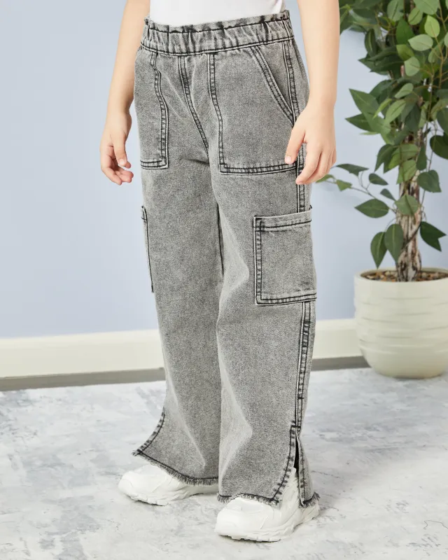 Girls Grey Washed Wide Leg Jeans sold by Redtag