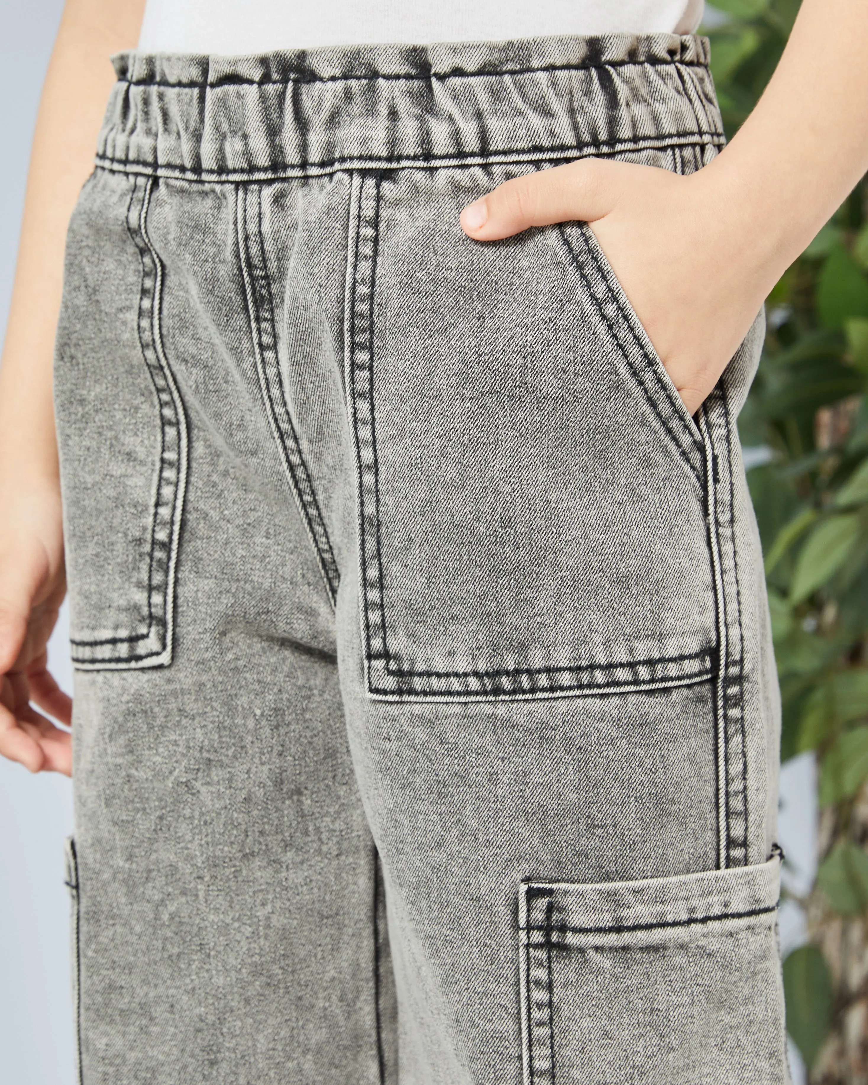 Girls Grey Washed Wide Leg Jeans sold by Redtag product image thumbnail 4