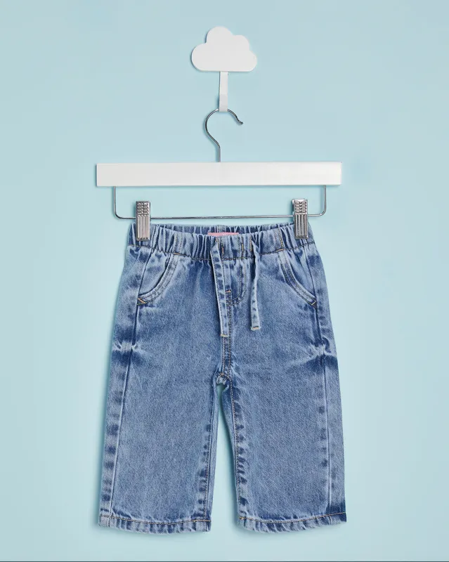 Infant Girls Blue Wide Leg Jeans With Patch Pockets sold by Redtag