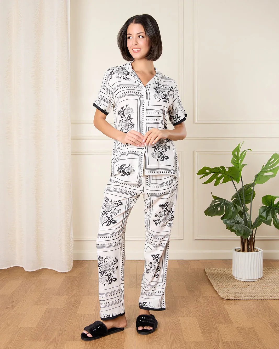 Women Ivory Printed Pyjama Set (2 Piece) sold by Redtag