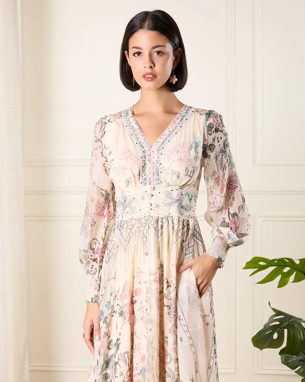 Women Cream Printed Long Dress sold by Redtag product image thumbnail 2