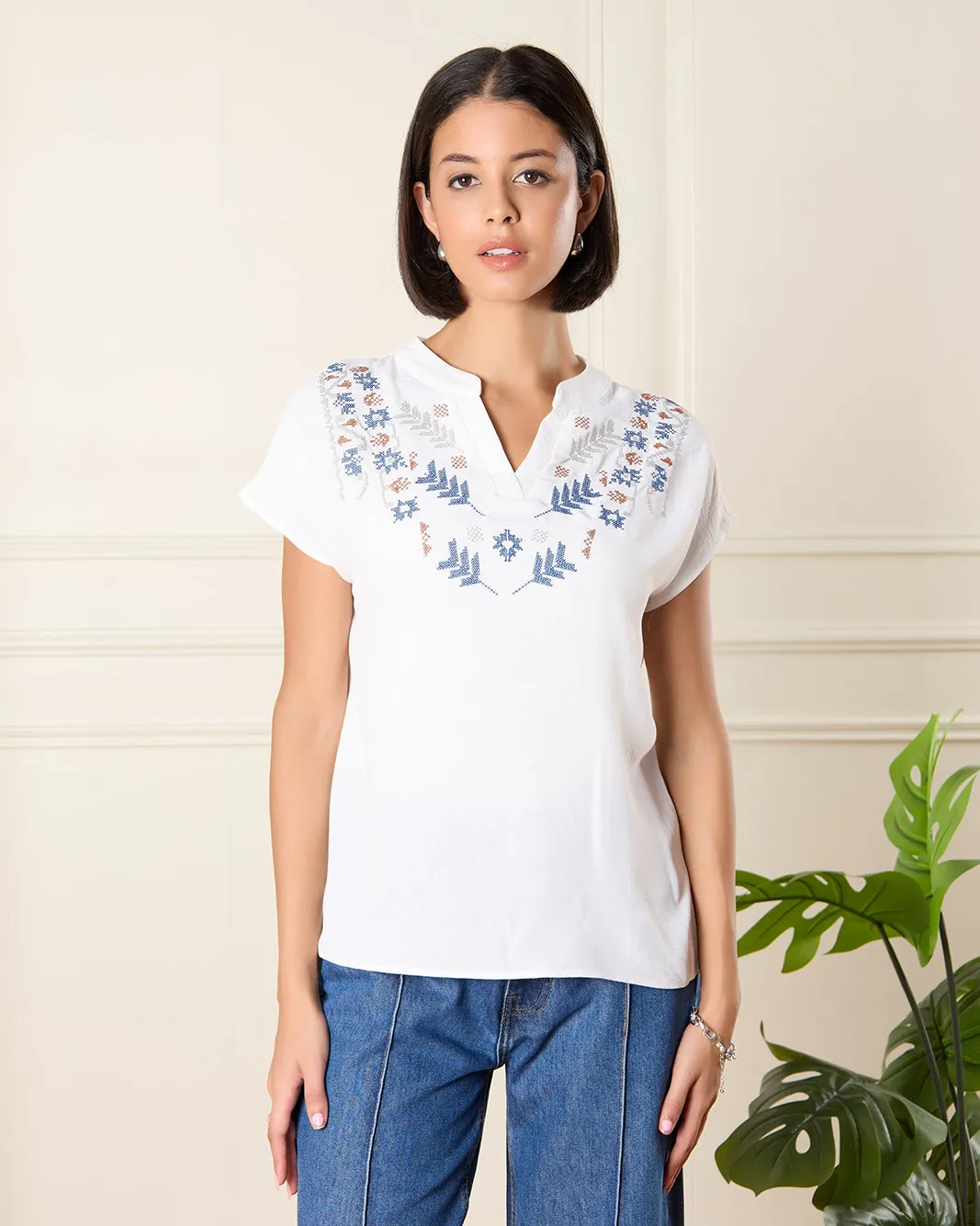 Women Ivory Embroidered Blouse sold by Redtag