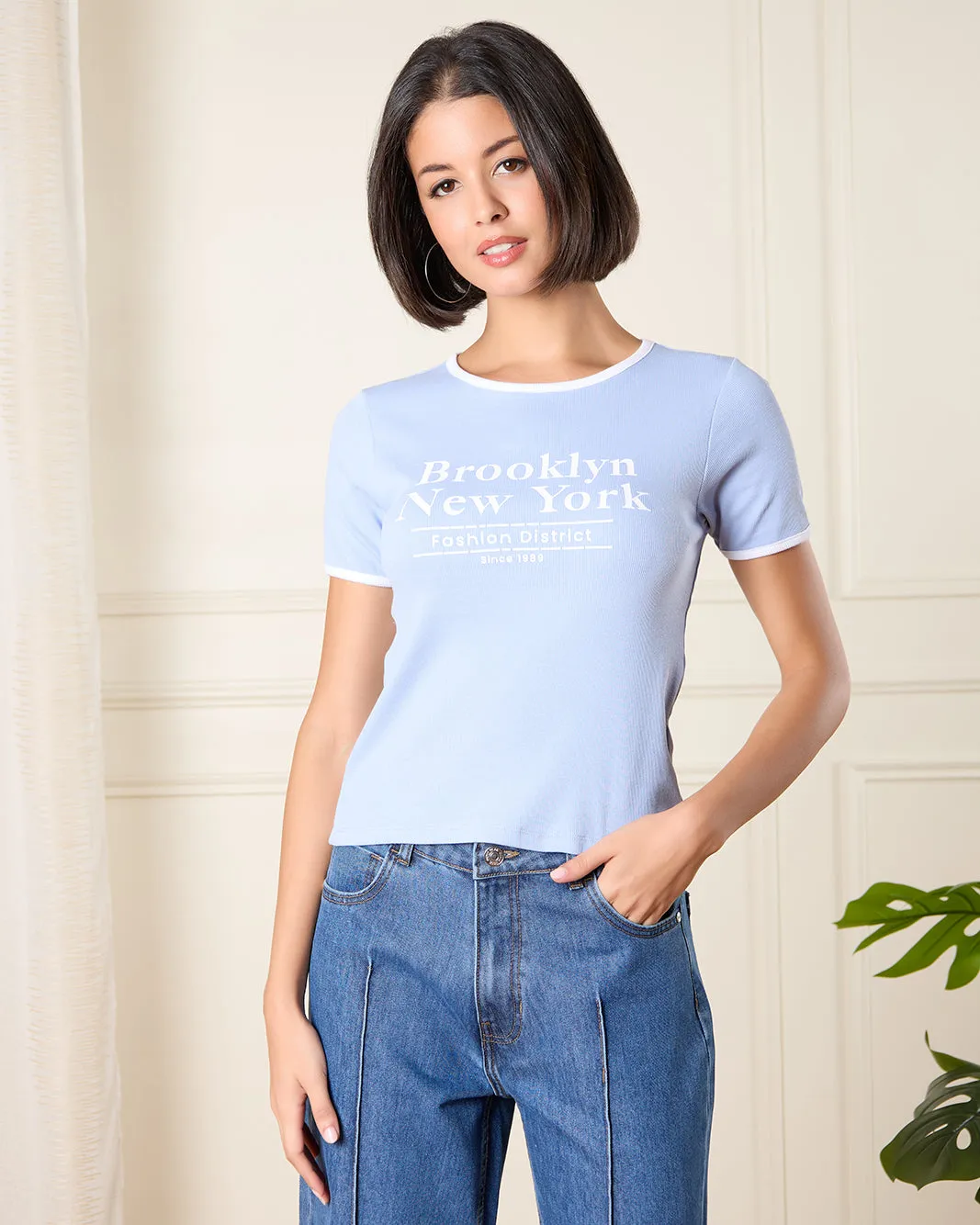 Women Blue Printed T-Shirt sold by Redtag