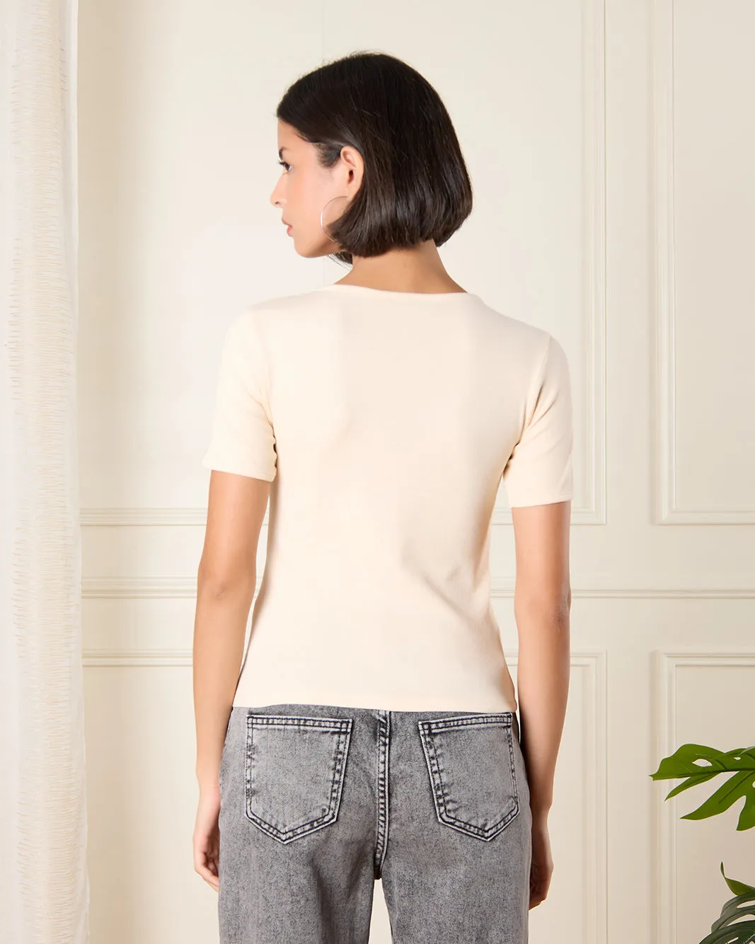 Women Cream Printed T-Shirt sold by Redtag product image thumbnail 3