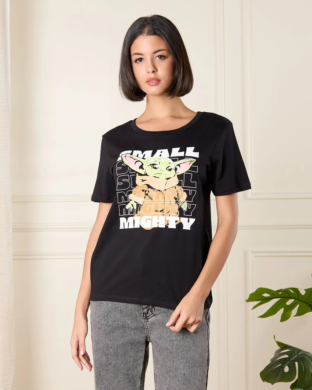 Women Black Yoda Printed T-Shirt sold by Redtag