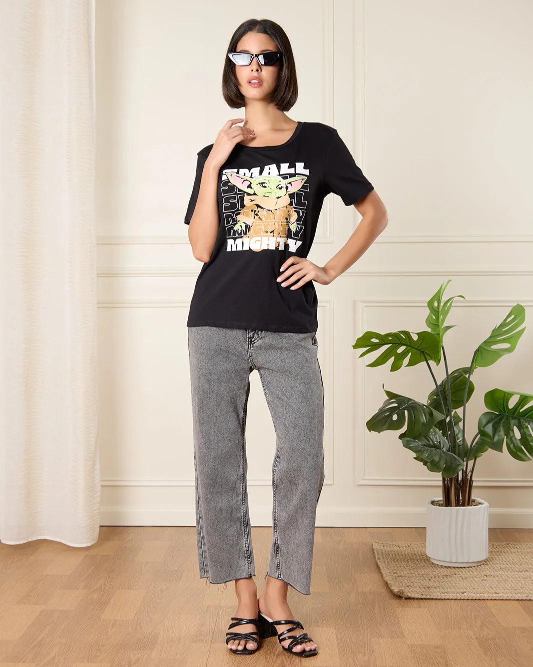 Women Black Yoda Printed T-Shirt sold by Redtag product image thumbnail 2
