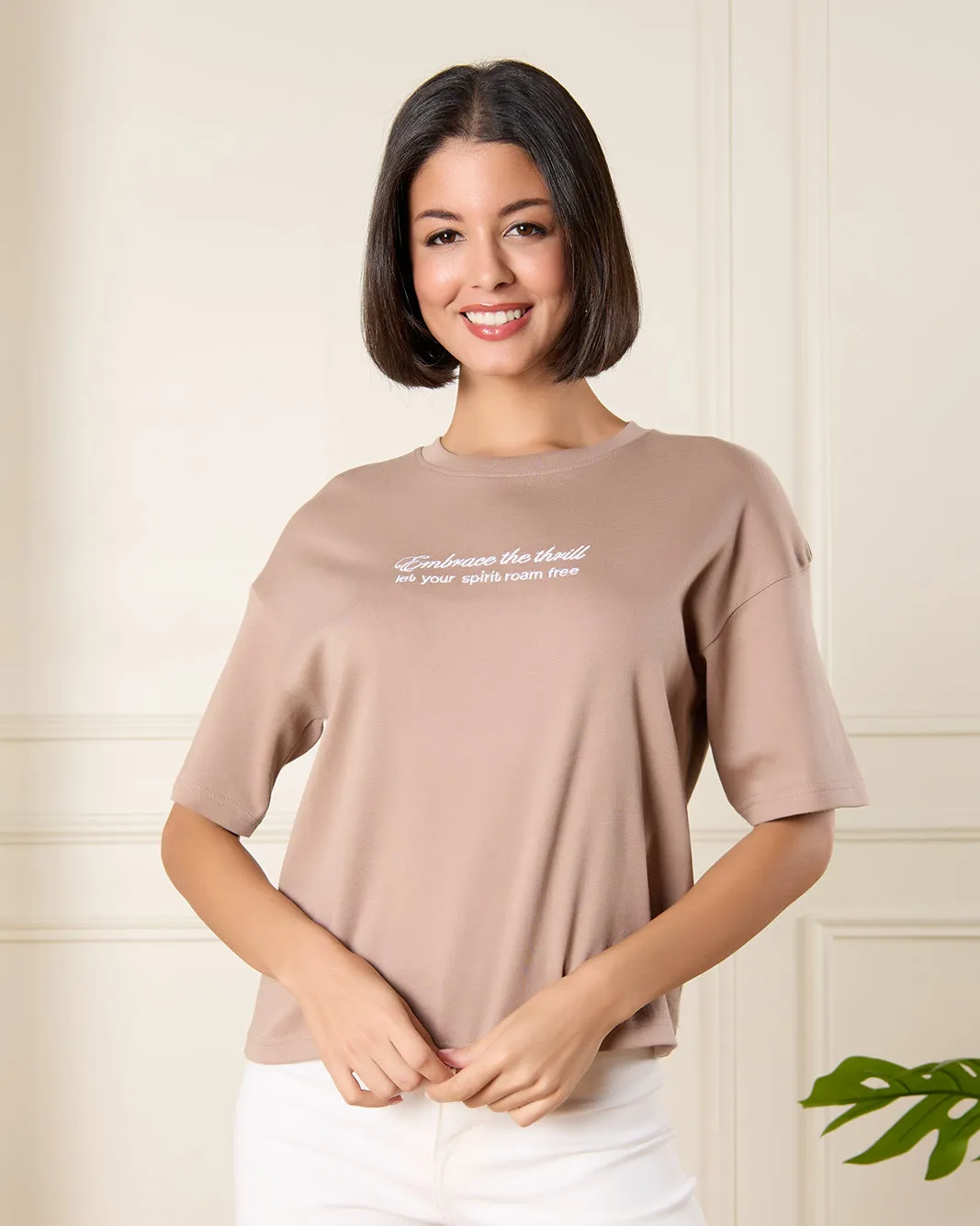 Women Brown Embroidered T-Shirt sold by Redtag