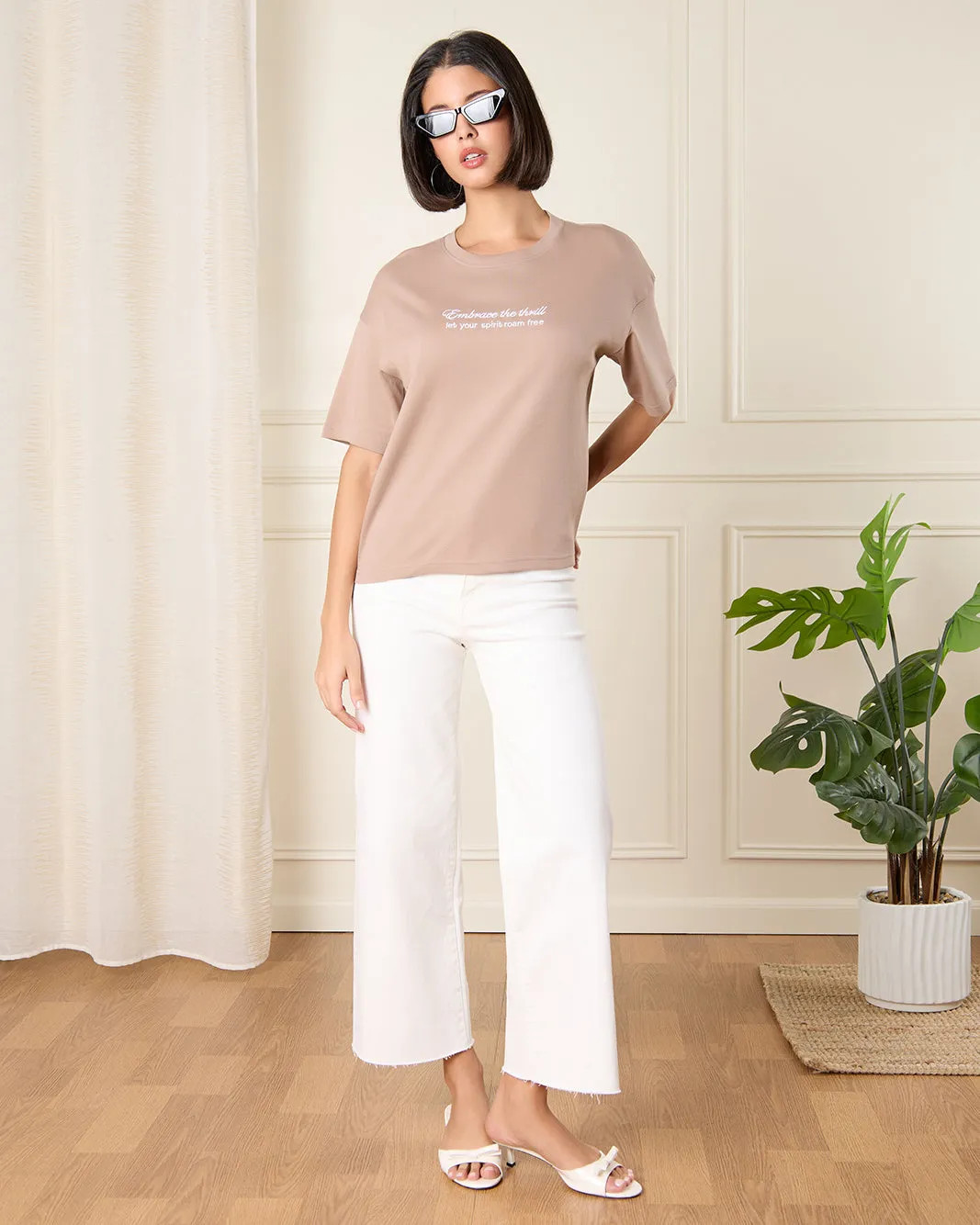 Women Brown Embroidered T-Shirt sold by Redtag product image thumbnail 2