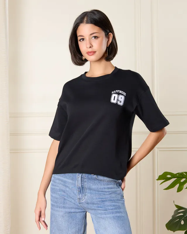 Women Black Embroidered T-Shirt sold by Redtag
