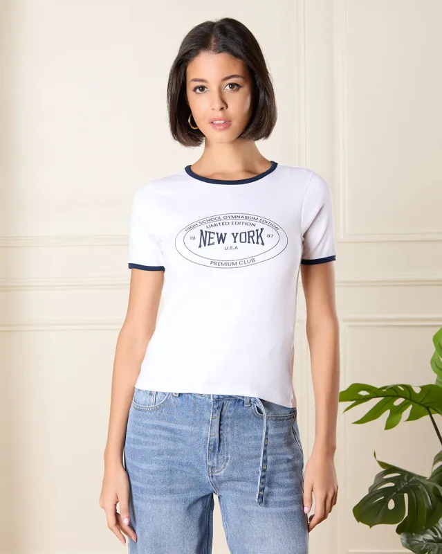 Women Ivory Printed T-Shirt sold by Redtag