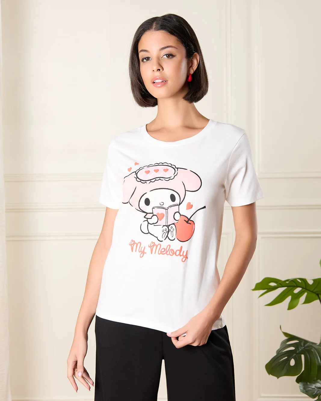 Women Ivory Melody Printed T-Shirt sold by Redtag