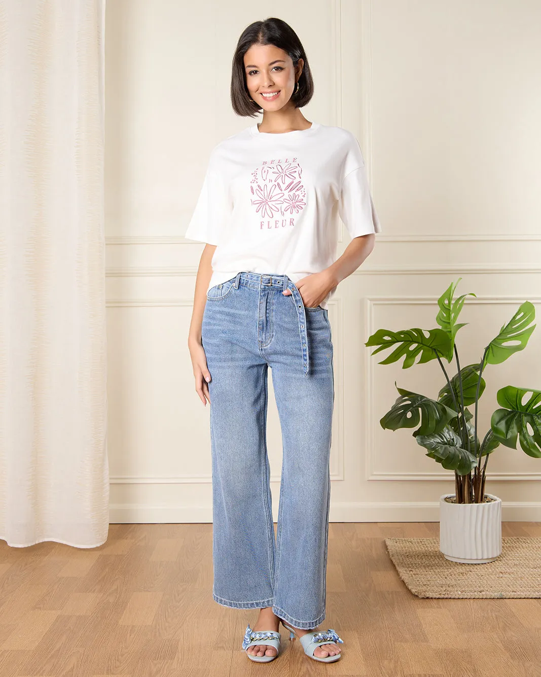 Women Cream Embroidered T-Shirt sold by Redtag product image thumbnail 2
