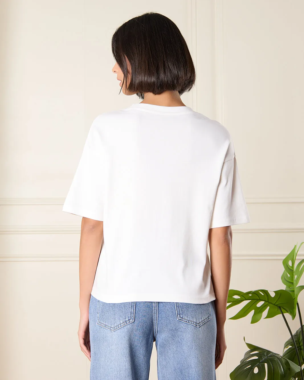 Women Cream Embroidered T-Shirt sold by Redtag product image thumbnail 3