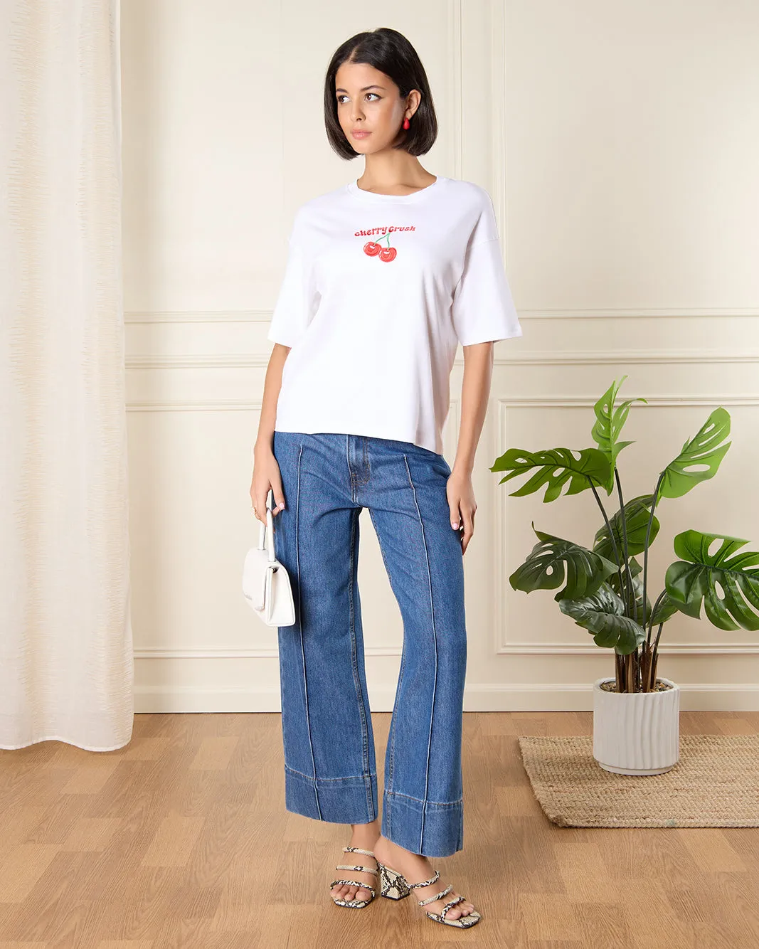 Women White Embroidered T-Shirt sold by Redtag product image thumbnail 2