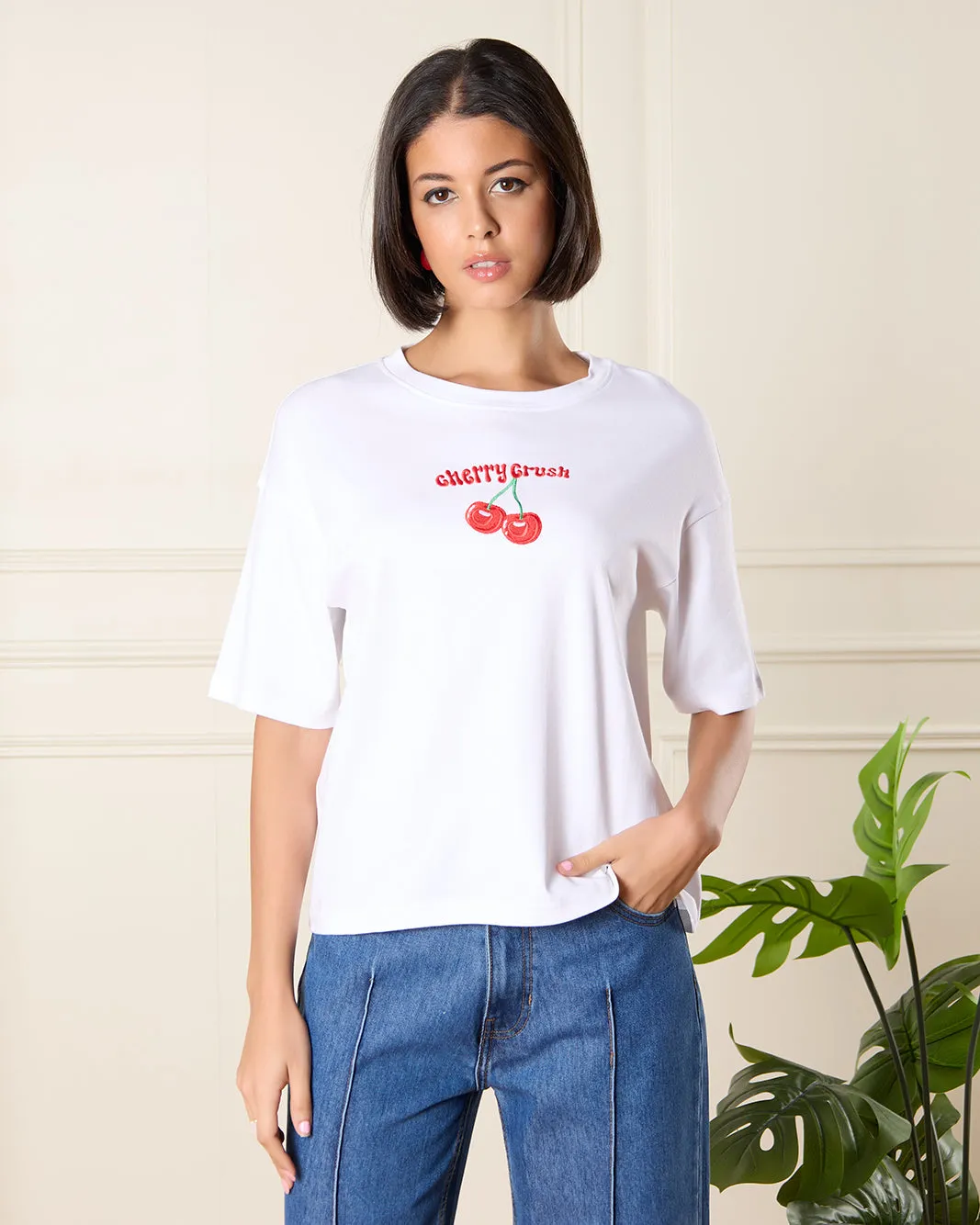 Women White Embroidered T-Shirt sold by Redtag