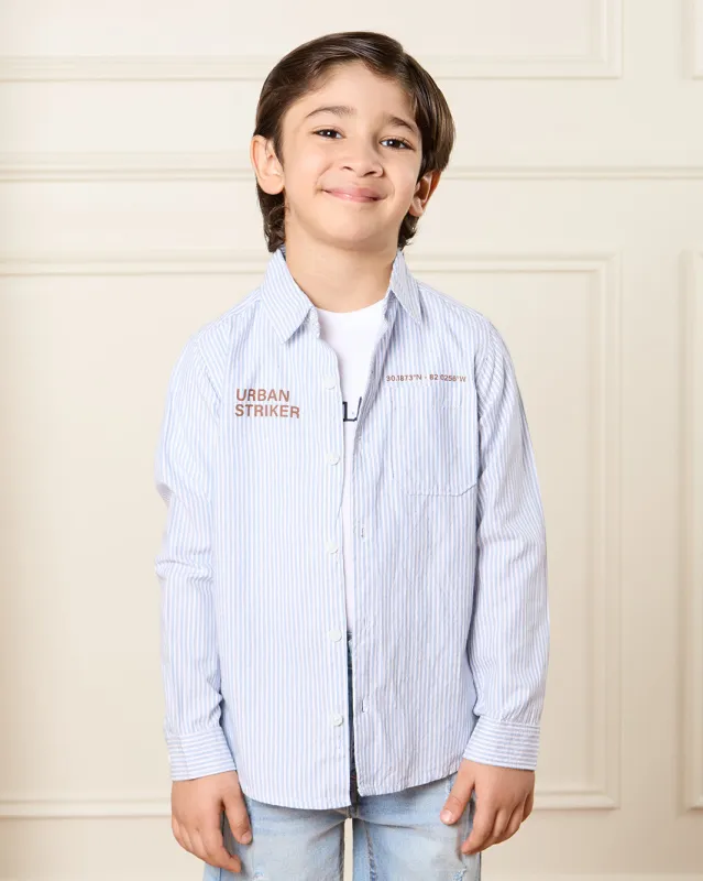 Boys White And Blue Striped Shirt Set (2 Piece) sold by Redtag