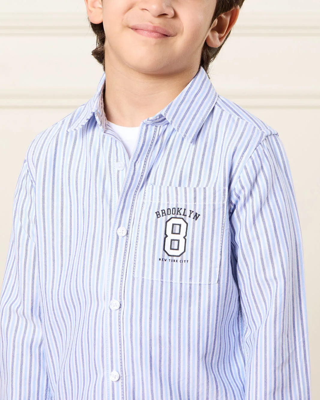 Boys White And Blue Striped Shirt Set (2 Piece) sold by Redtag product image thumbnail 5