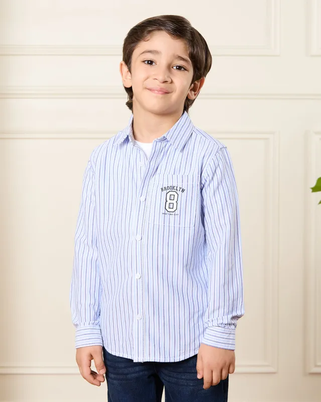 Boys White And Blue Striped Shirt Set (2 Piece) sold by Redtag