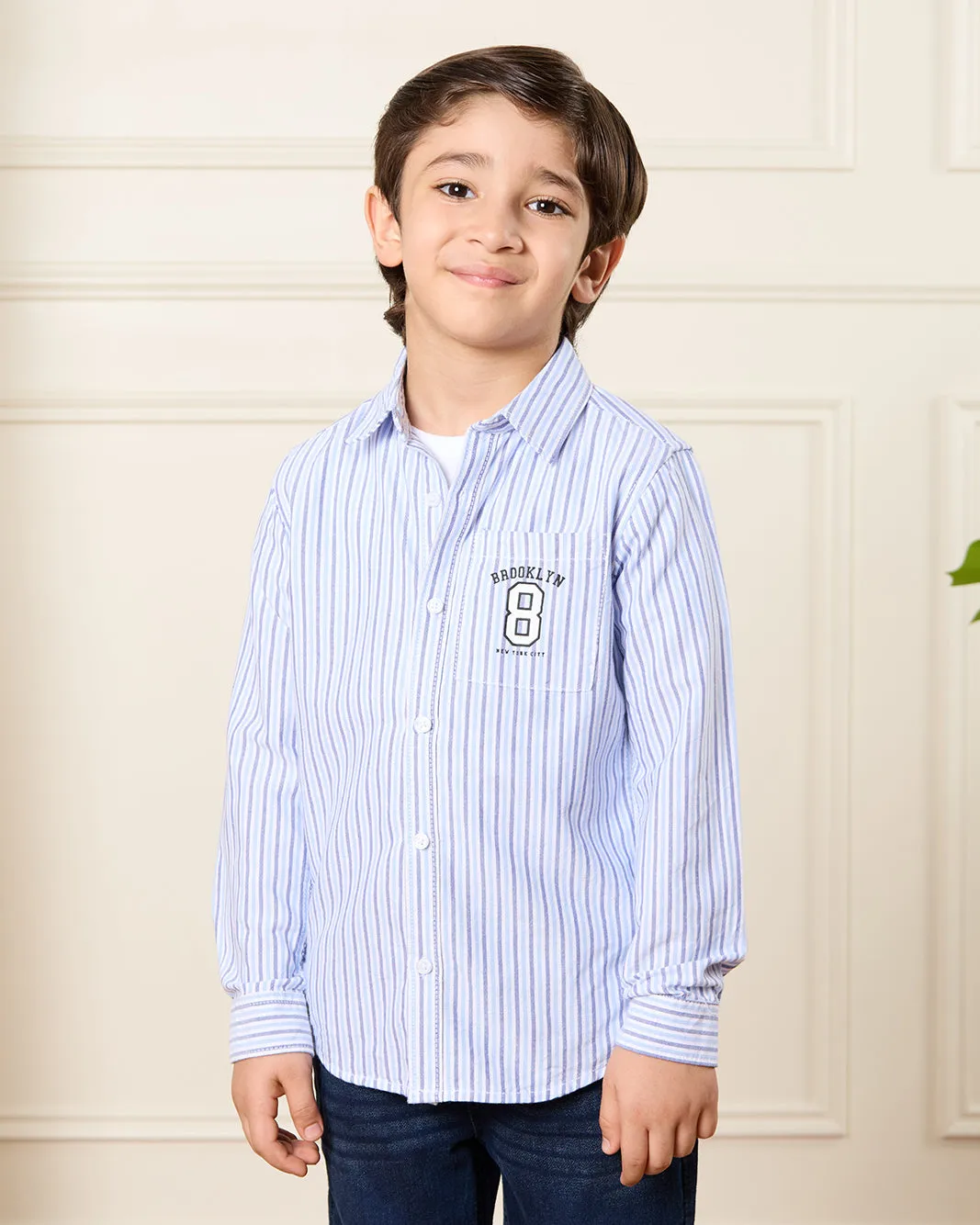 Boys White And Blue Striped Shirt Set (2 Piece) sold by Redtag