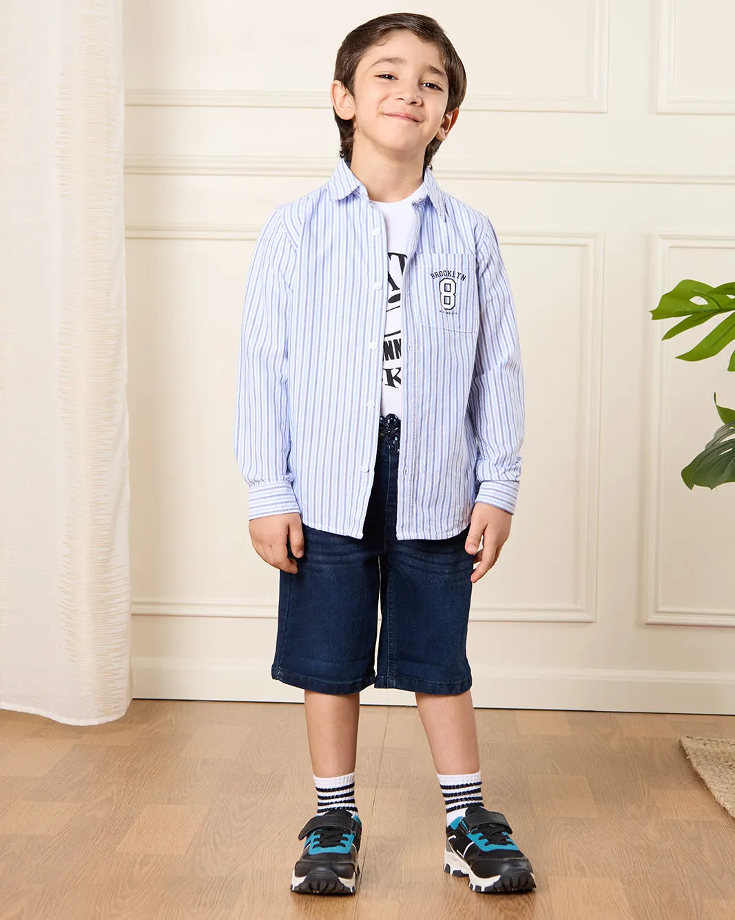 Boys White And Blue Striped Shirt Set (2 Piece) sold by Redtag product image thumbnail 3